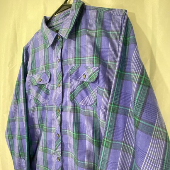 Marmot Woman's Plaid Button-Up Shirt XL in Purple & Green Long Sleeve - Picture 7 of 13